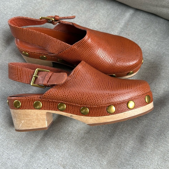 Charlotte Stone Brown Mules with Gold Accents - Picture 1 of 4